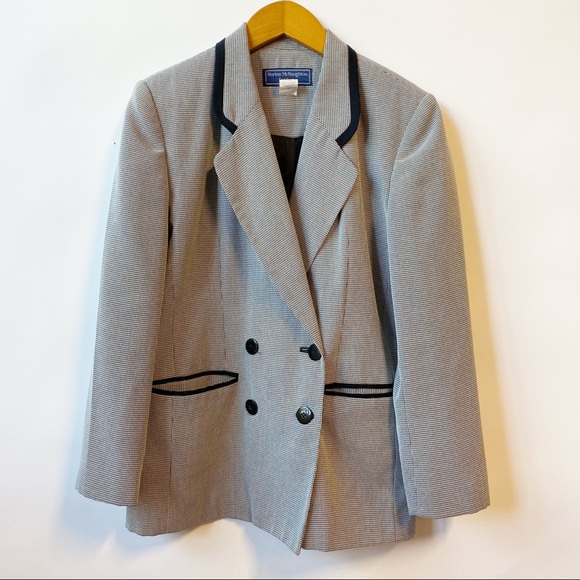 Vintage Norton McNaughton Blazer Black White Houndstooth Dark Academia Size 6 - Picture 1 of 5